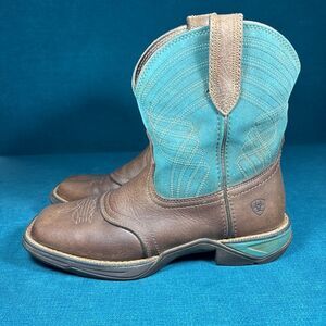 Ariat Brown Leather & Turquoise Western Ankle Boots